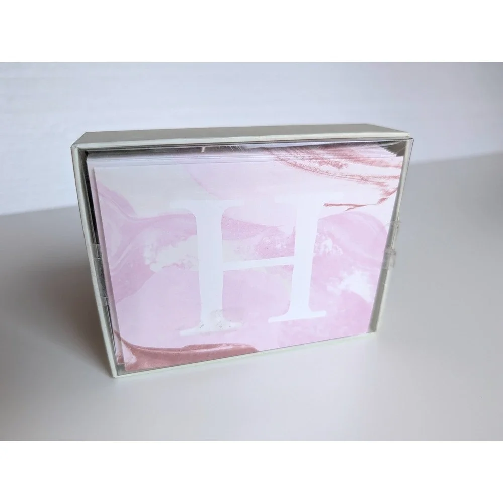 Anthropologie Monogram Letter H Pink Stationery Folded Note Cards with Envelopes